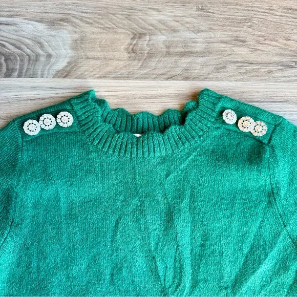 Classic Casual PS Crewneck Sweater Embellished Shoulder Knit Green - Picture 6 of 10